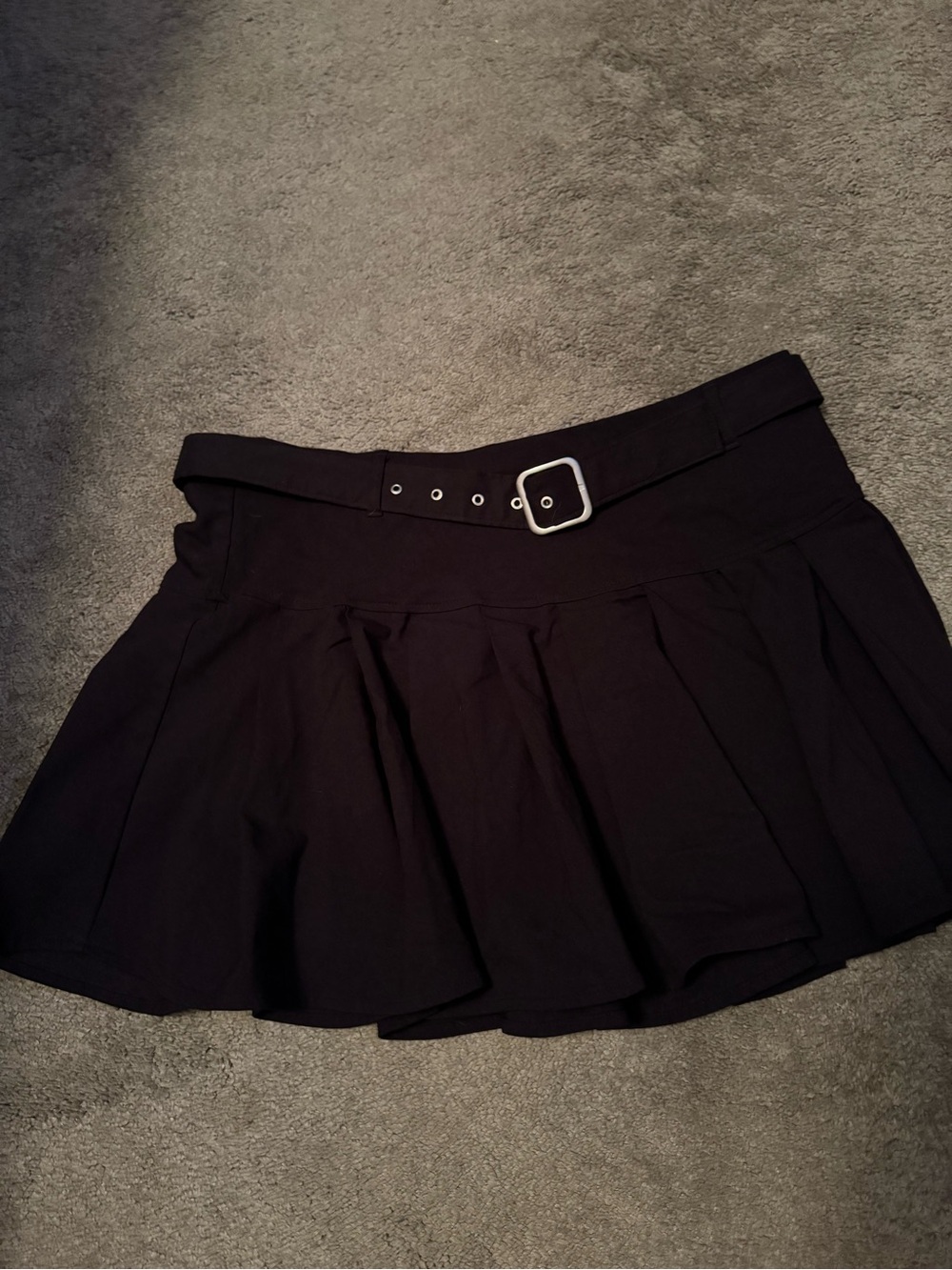 Black Pleated Mini Skirt with Buckle Belt